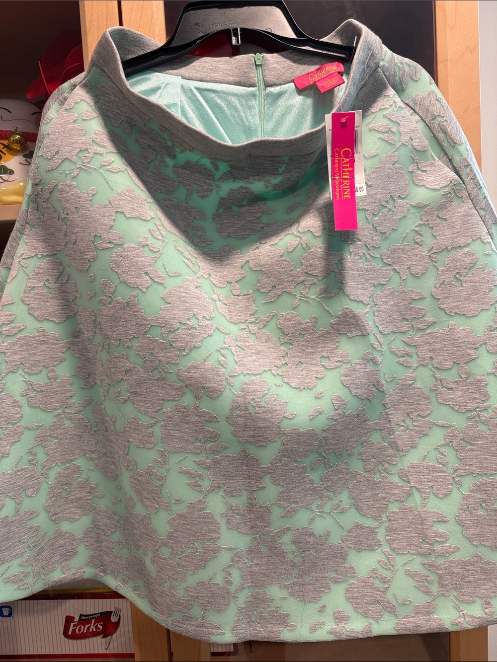 Catherine Malandrino Mint and Light Gray Floral A-Line Skirt